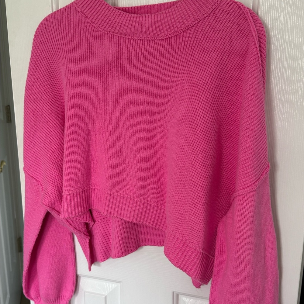 Free People Vibrant Pink Crew Neck Sweater